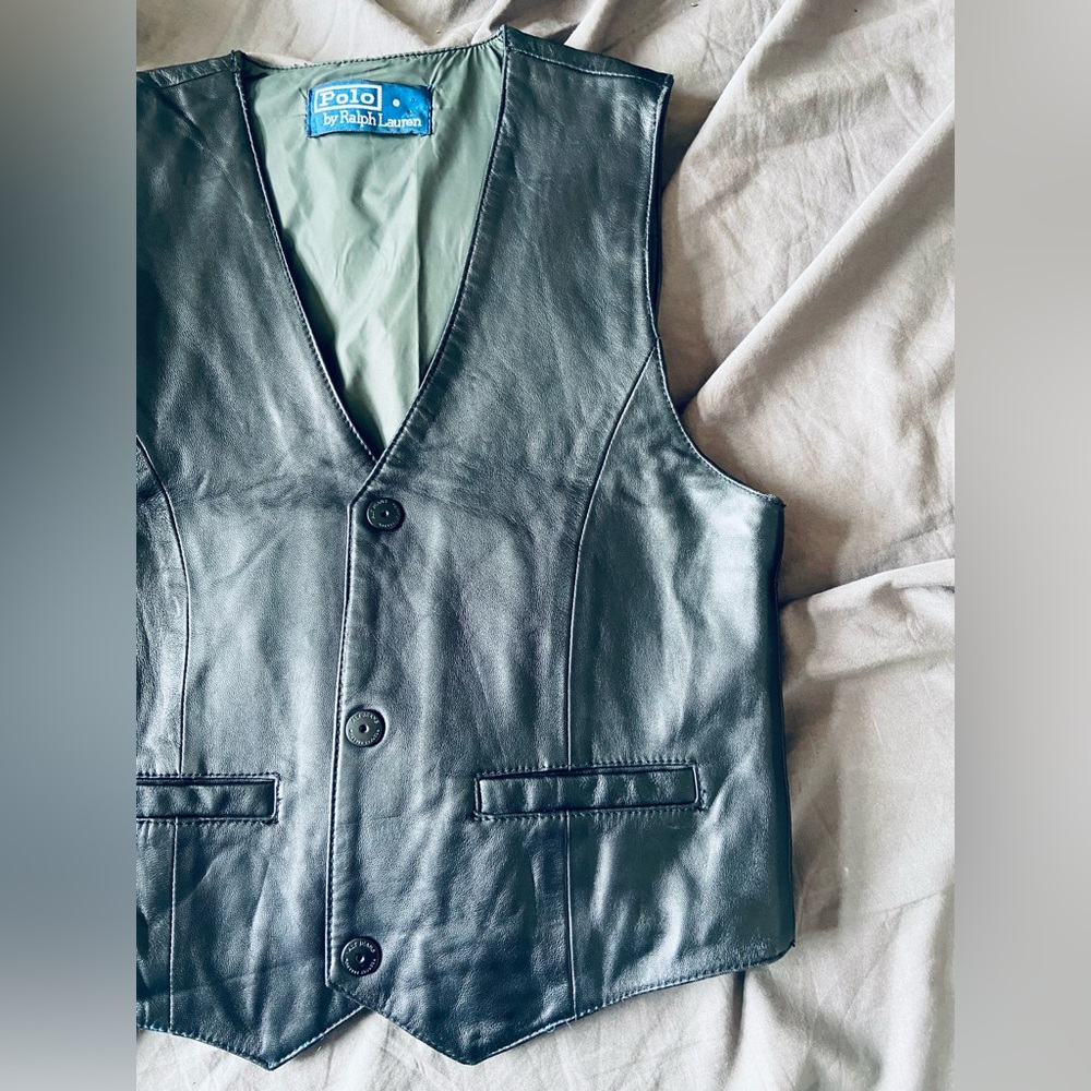 Vintage Polo Ralph Lauren Black Leather Vest - Size Small/XS
